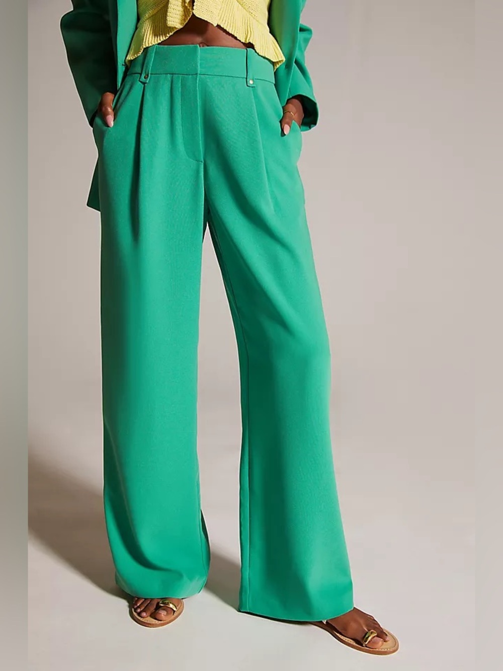 Exquise x Anthropologie Green Wide Leg Pleated Trousers Size XL